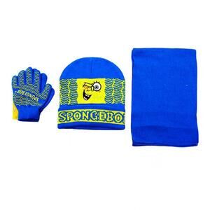 SpongeBob Squarepants Beanie Hat and Gloves 3-Piece Set Blue